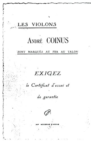 Catalogue André Coinus 1927.