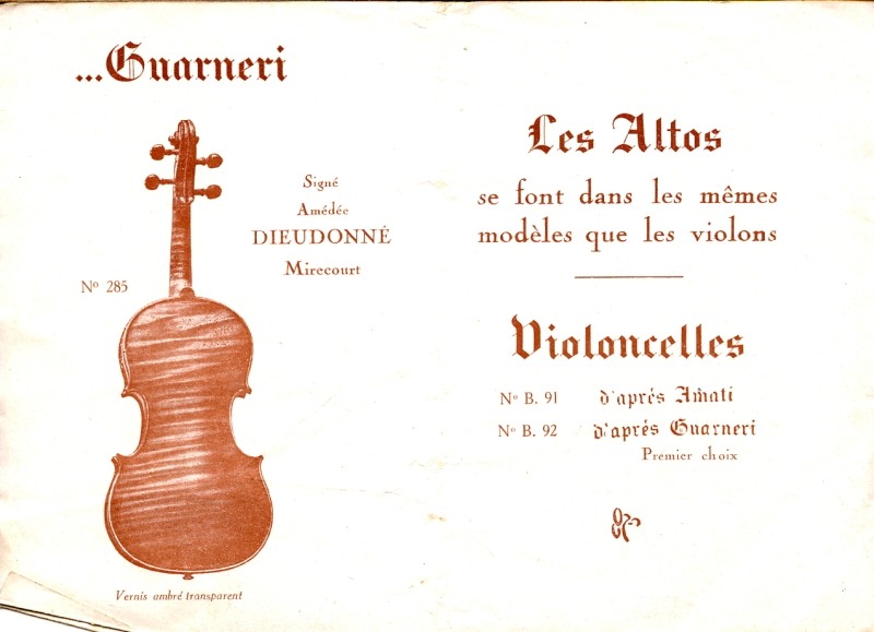 Catalogue publi par le comptoir muiscal de France prsentant les luthiers Nadgini et Dieudonn.
