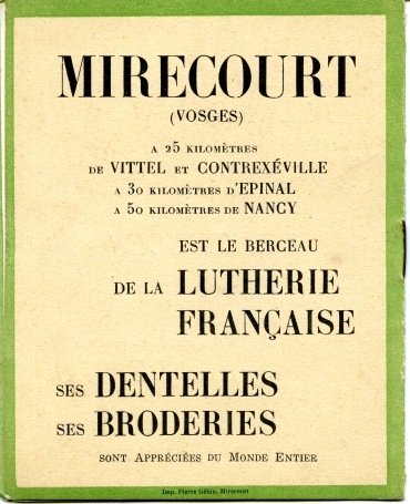 Fascicule d'exposition de lutherie et dentelle  Mirecourt en 1933.