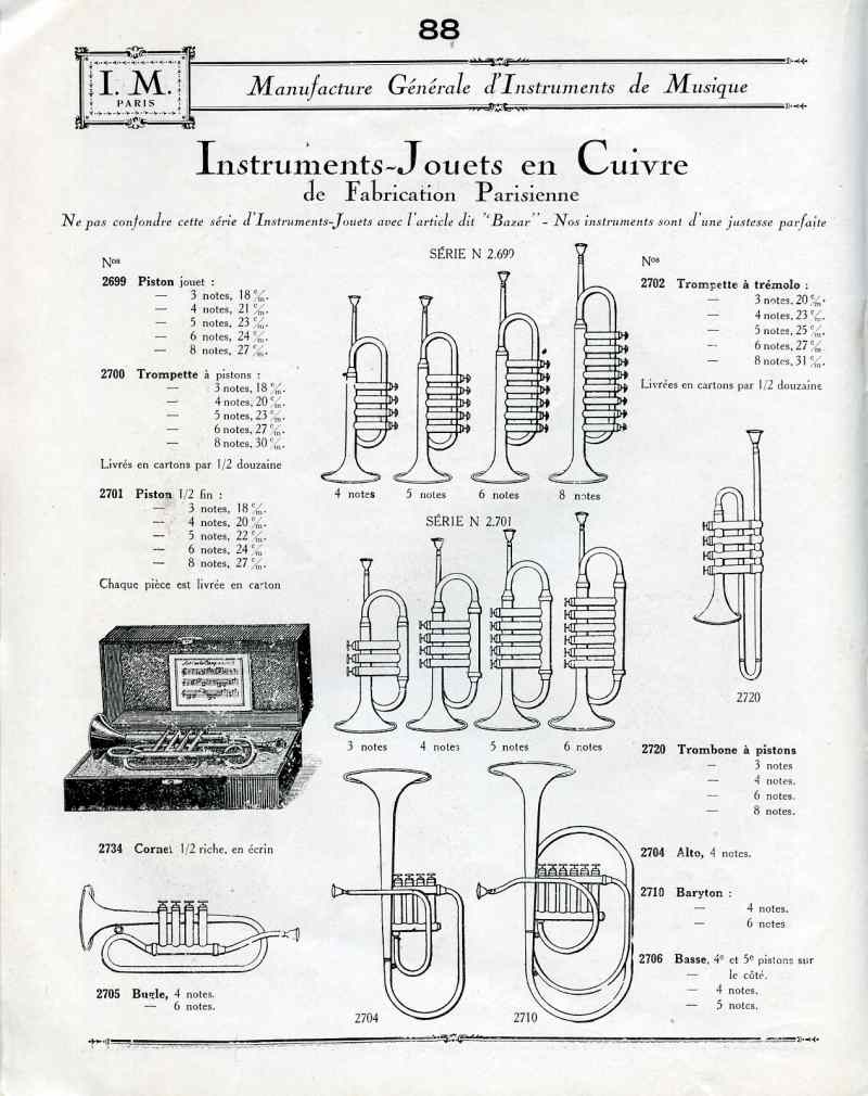 Catalogue I. M. Paris, Manufacture Gnrale d'Instruments de Musique. Page 88.