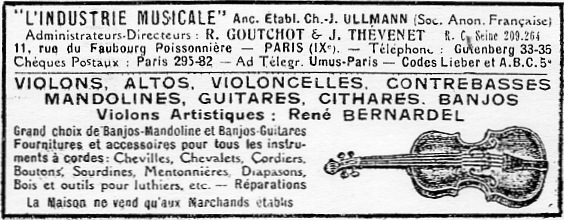 Publicit de L'Industrie Musicale dans l'annuaire de la musique de 1925.