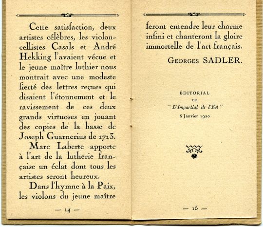 L'éclat de la lutherie française. Laberte 1920.