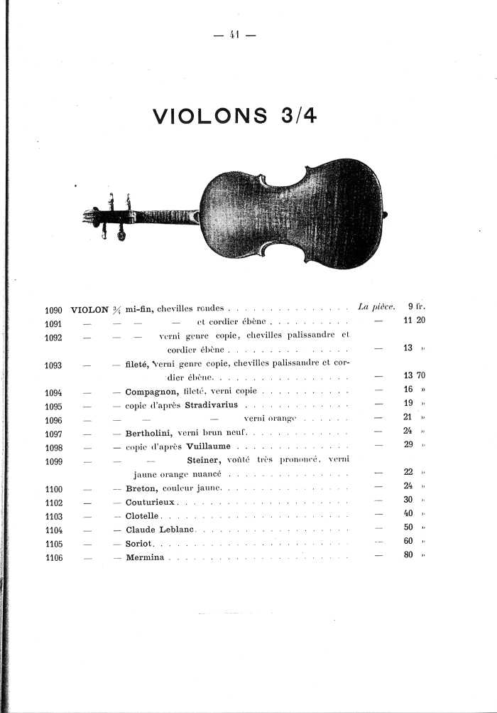 Catalogue de lutherie. Laberte  Mirecourt. 1905.