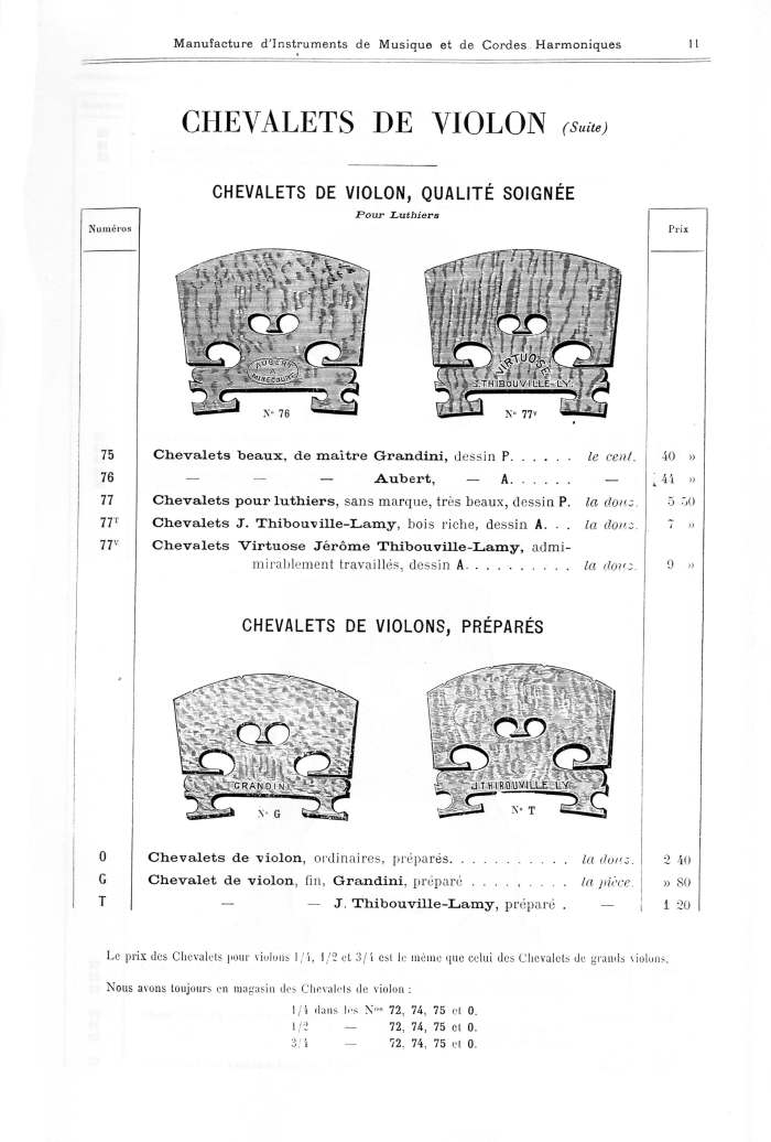 Catalogue 1901 de la maison de lutherie Jérôme Thibouville-Lamy à Mirecourt.