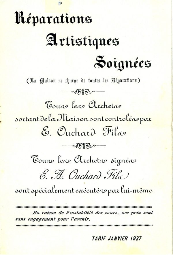 Catalogue 1937 d'Emile Ouchard, archetier  Mirecourt.