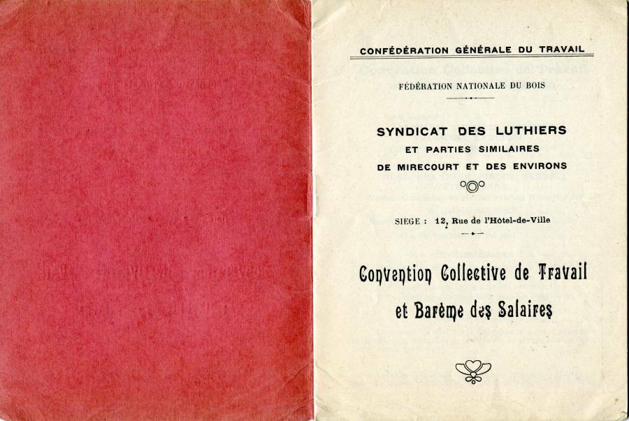 Convention collective du travail adopte par le syndicat des luthiers de Mirecourt en 1936.