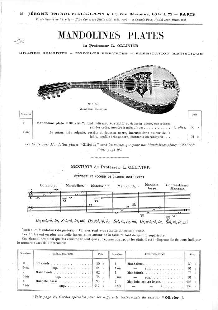 Catalogue 1907 de la maison de lutherie Jrme Thibouville-Lamy  Mirecourt, concernat les mandolines.